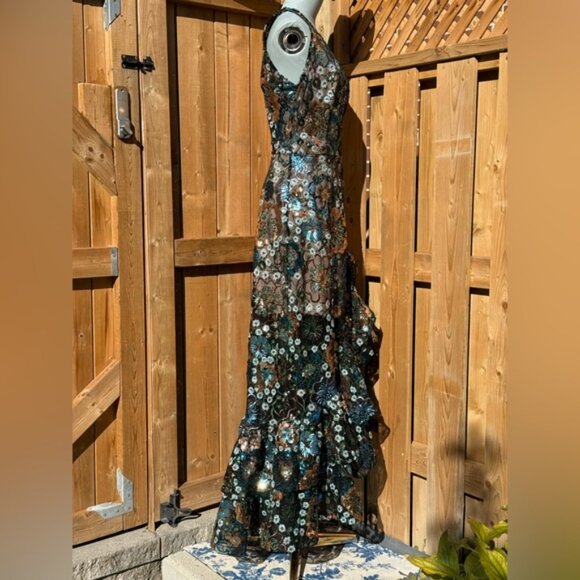 🆕 BRONX & BANCO🧿 NWOT Sicilia Blue Sequin Fluted Hem Maxi Dress Sz M US 6 - Picture 10 of 16